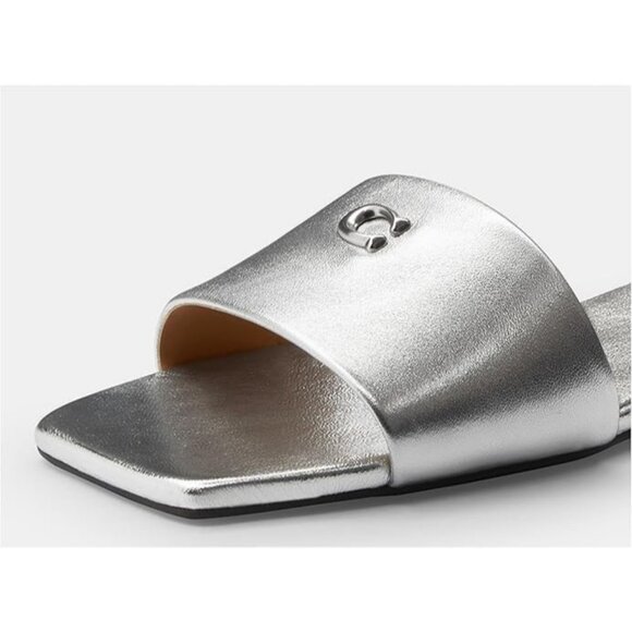 Coach Sculpt C Sandals Women's Size 10B Silver Metallic Finish Slip-On - Picture 3 of 3